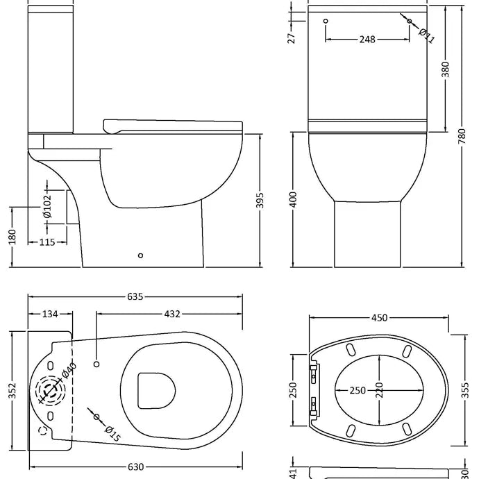 Fantine Close Coupled Toilet with Soft Close Seat & Cistern - White