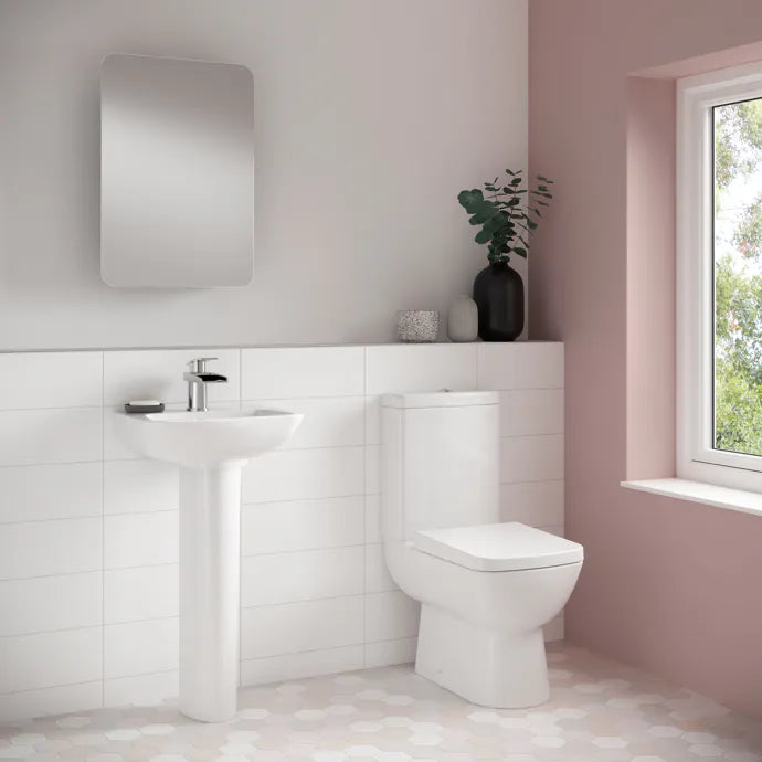 Ambrose Close Coupled Toilet with Push Button Cistern & Seat - White