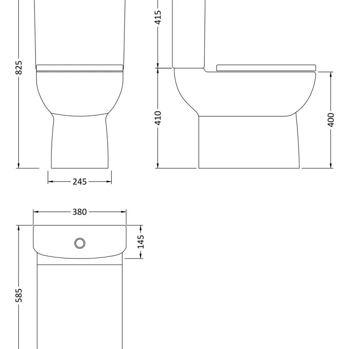 Ambrose Close Coupled Toilet with Push Button Cistern & Seat - White