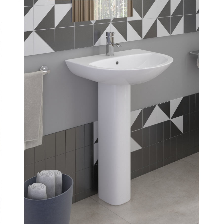 Palma Round Basin with Pedestal - 1 TH - White