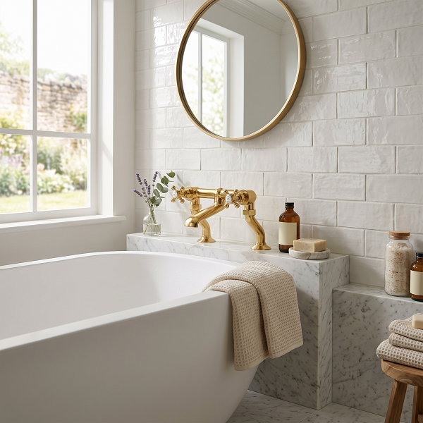 Claremont Deck Mounted Bath Filler Tap - Brushed Brass