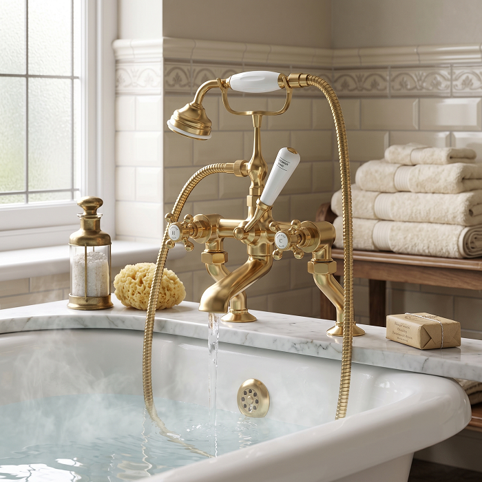 Claremont Collar Bath Shower Mixer Tap with Handset - Brushed Brass