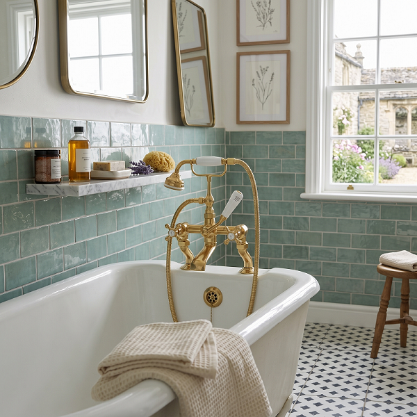 Claremont Collar Bath Shower Mixer Tap with Handset - Brushed Brass