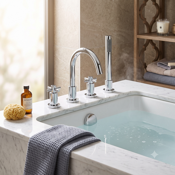 Meander Crosshead 4 Hole Bath Shower Mixer Tap With Handset - Chrome
