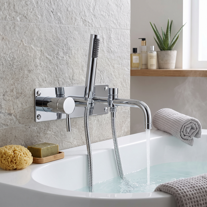 Meander 2-Hole Wall Mounted Bath Shower Mixer Tap - Chrome
