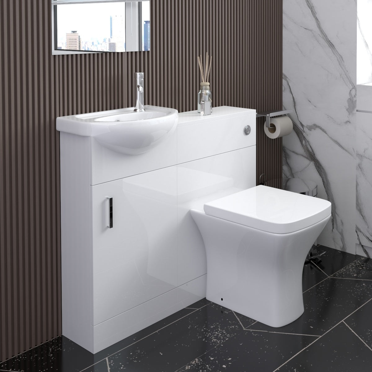 VeeBath Cove 400mm 1 Door Cloakroom Floorstanding Vanity Unit With Basin