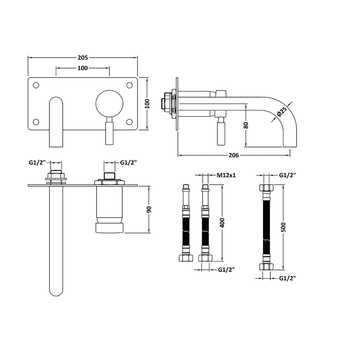 Meander Tec Single Lever Wall Mounted Basin/Bath Filler Tap