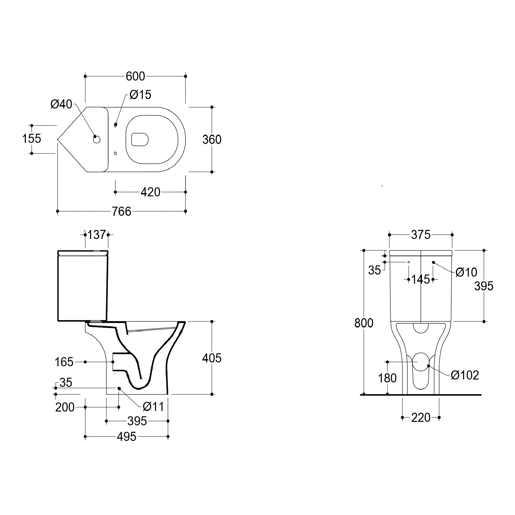 Palma Corner Close Coupled Toilet with Cistern & Soft Close Seat Options - White