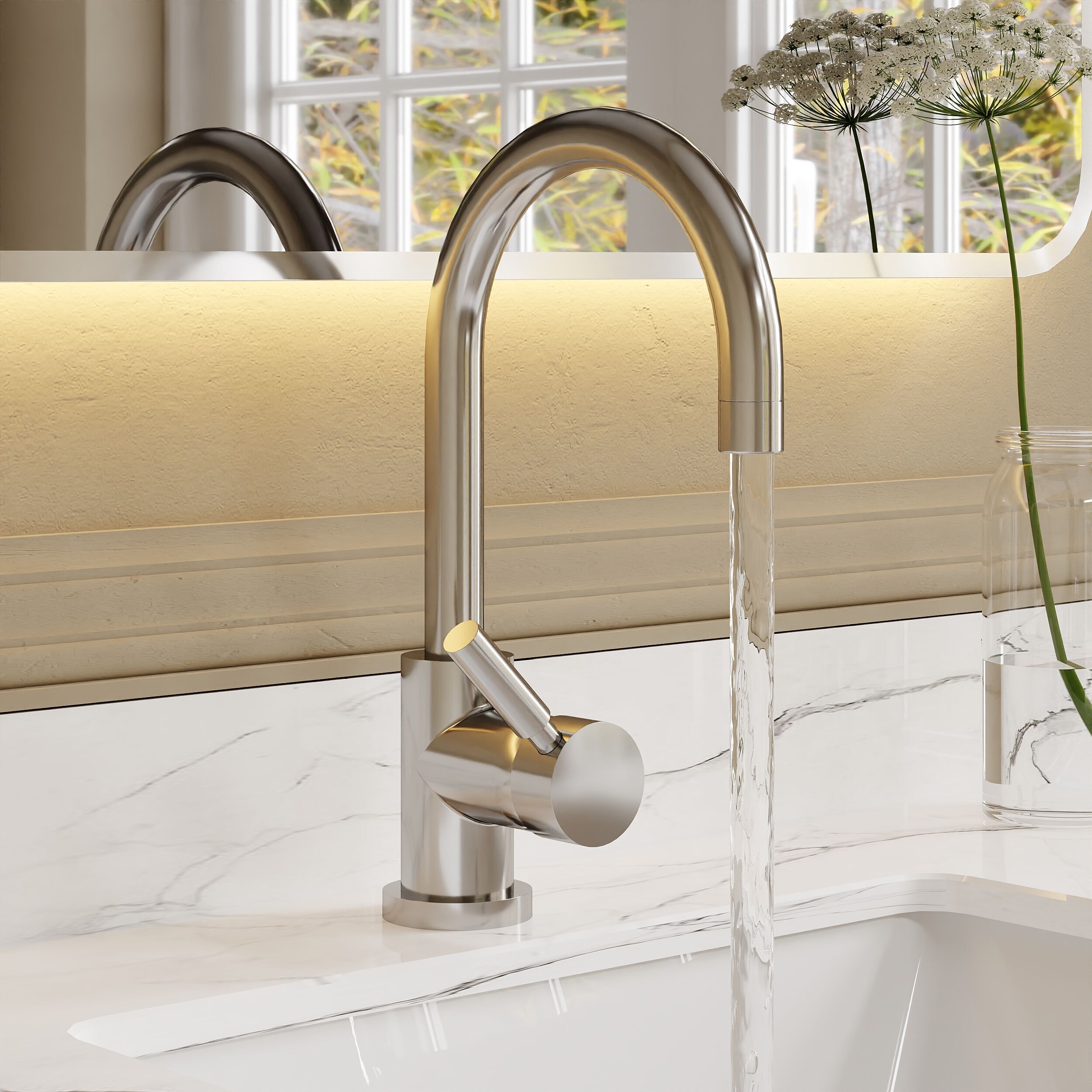 Meander Tec Single Lever Side Action Mono Basin Mixer Tap with Waste