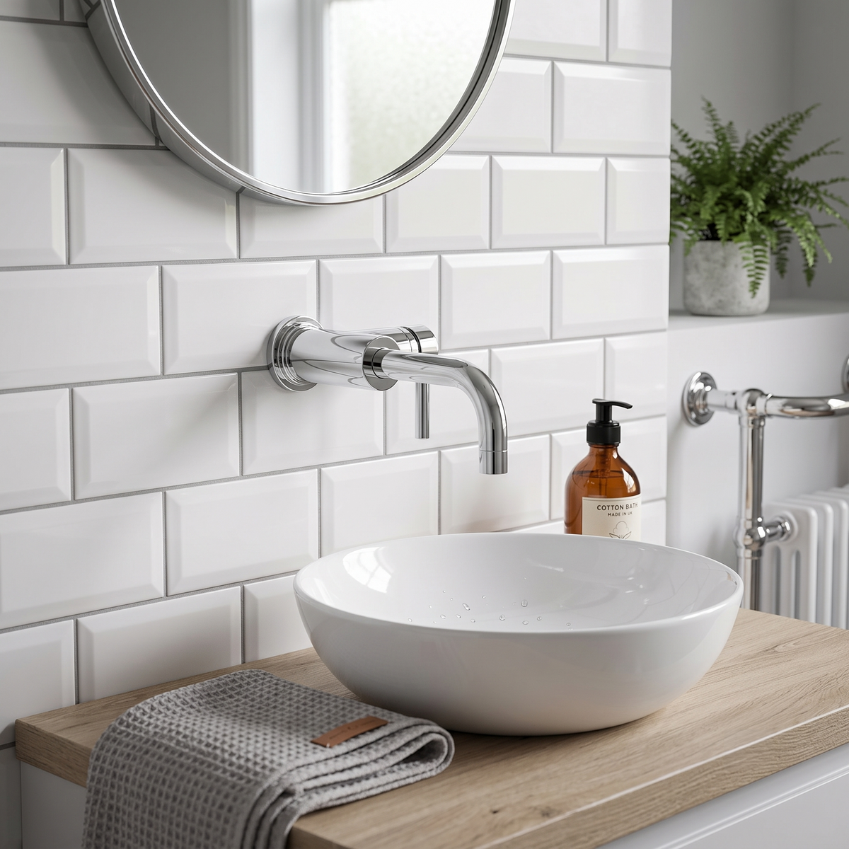 Meander Tec Single Lever Side Action Wall Mounted Basin Mixer Tap - Chrome