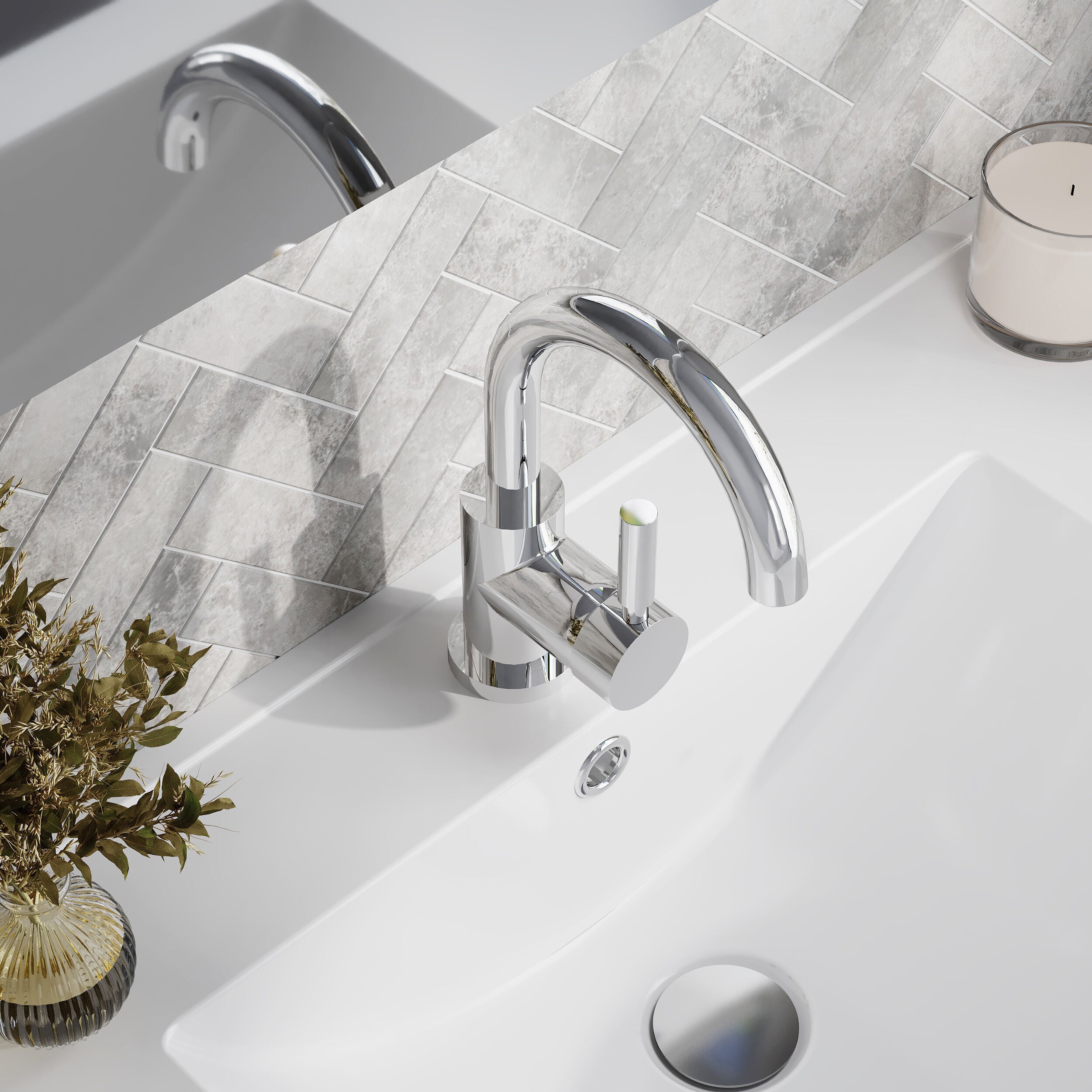 Meander Tec Side Action Mono Basin Mixer Tap with Push Button Waste - Chrome