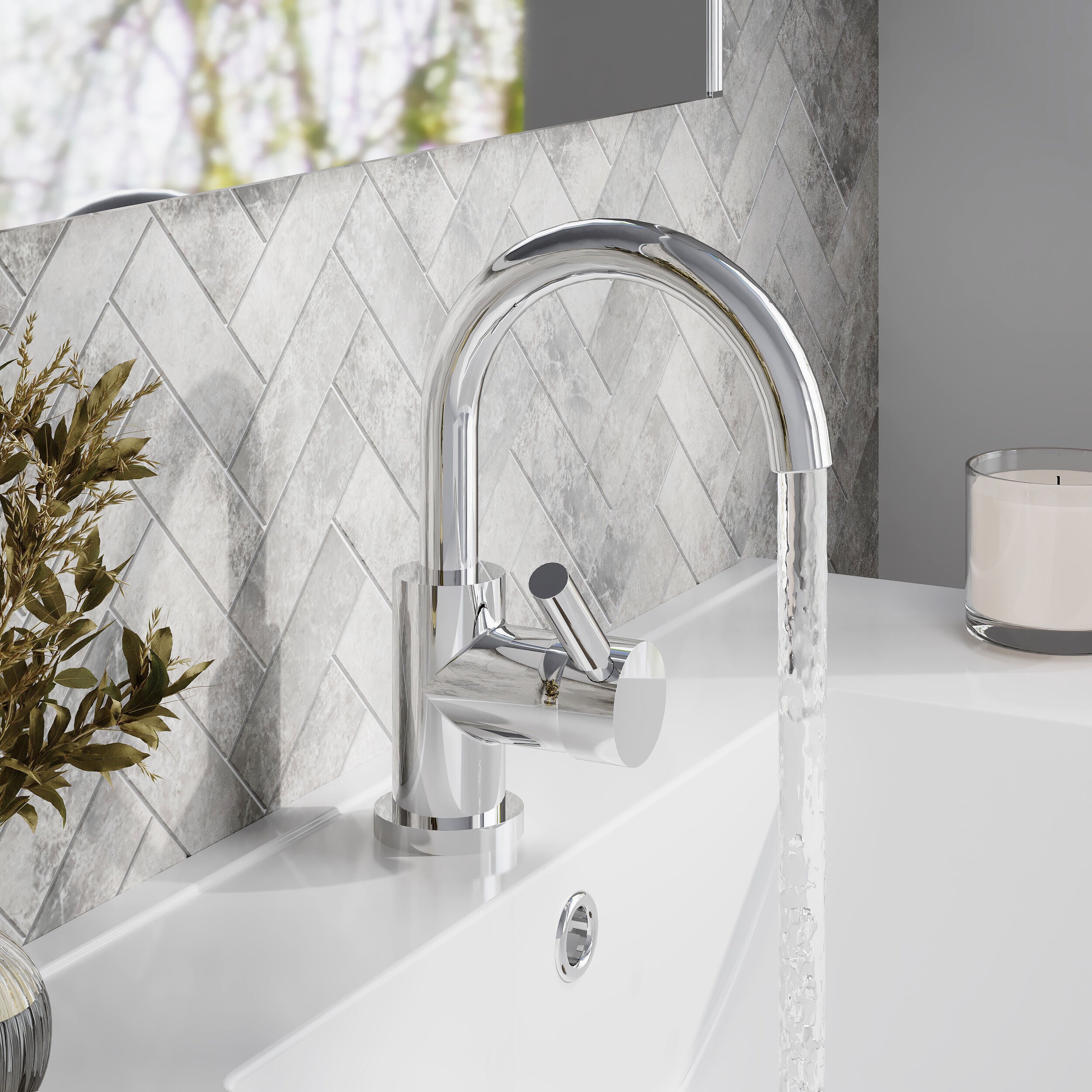 Meander Tec Side Action Mono Basin Mixer Tap with Push Button Waste - Chrome