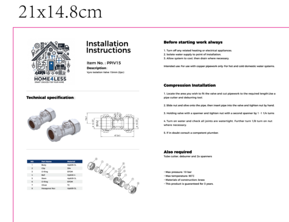 VeeBath 15mm Compression Isolation Valve 2 Pack