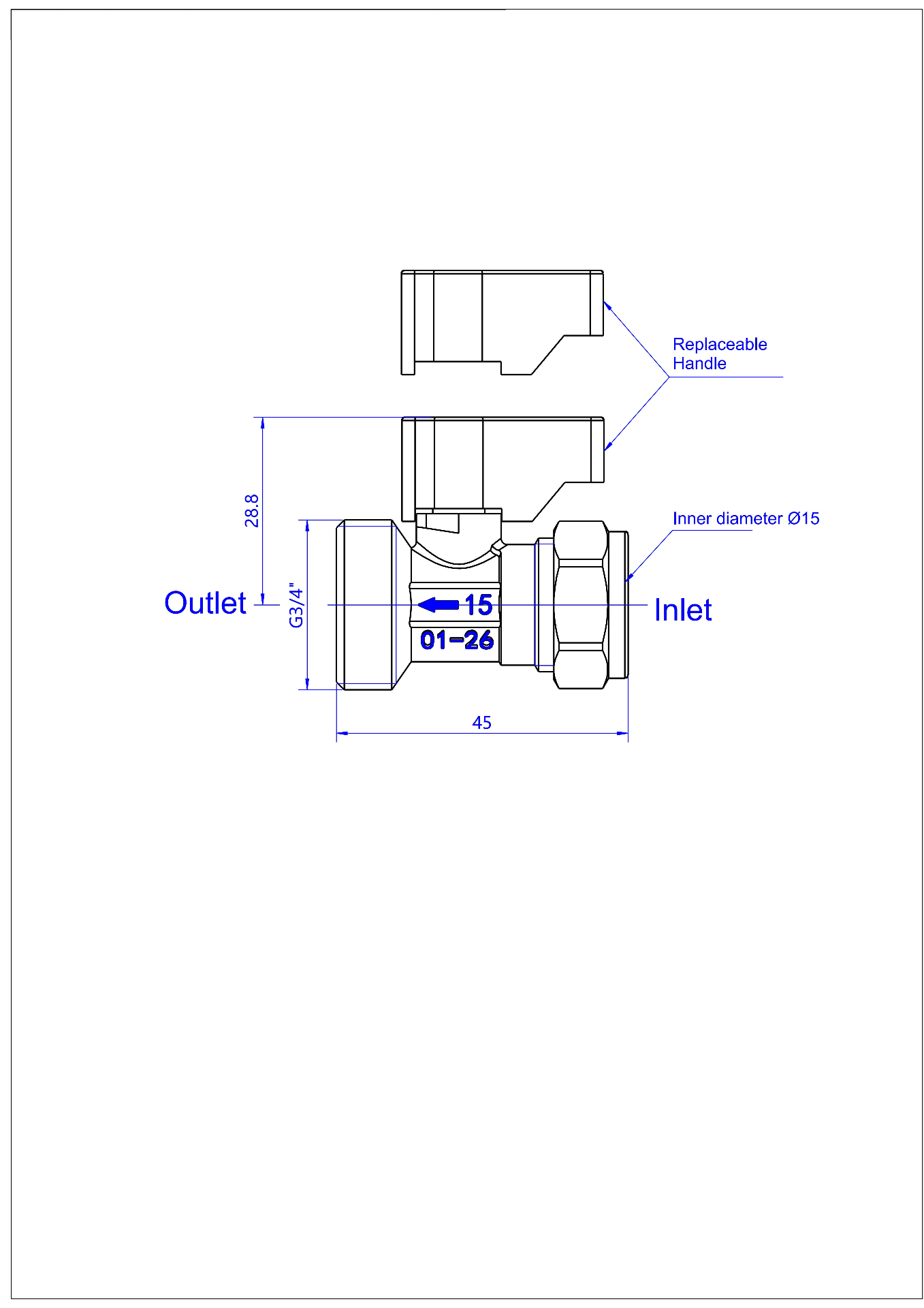 VeeBath 15mm x 3/4" Straight Machine Valve