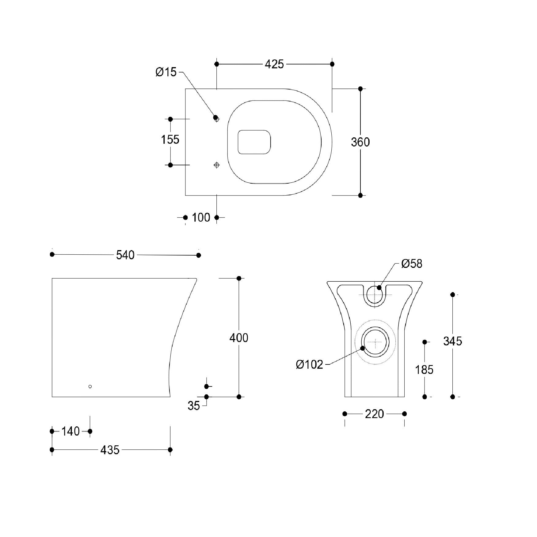 Palma Rimless Back to wall Toilet With Soft Close Seat Options & fixing Kit - Whte