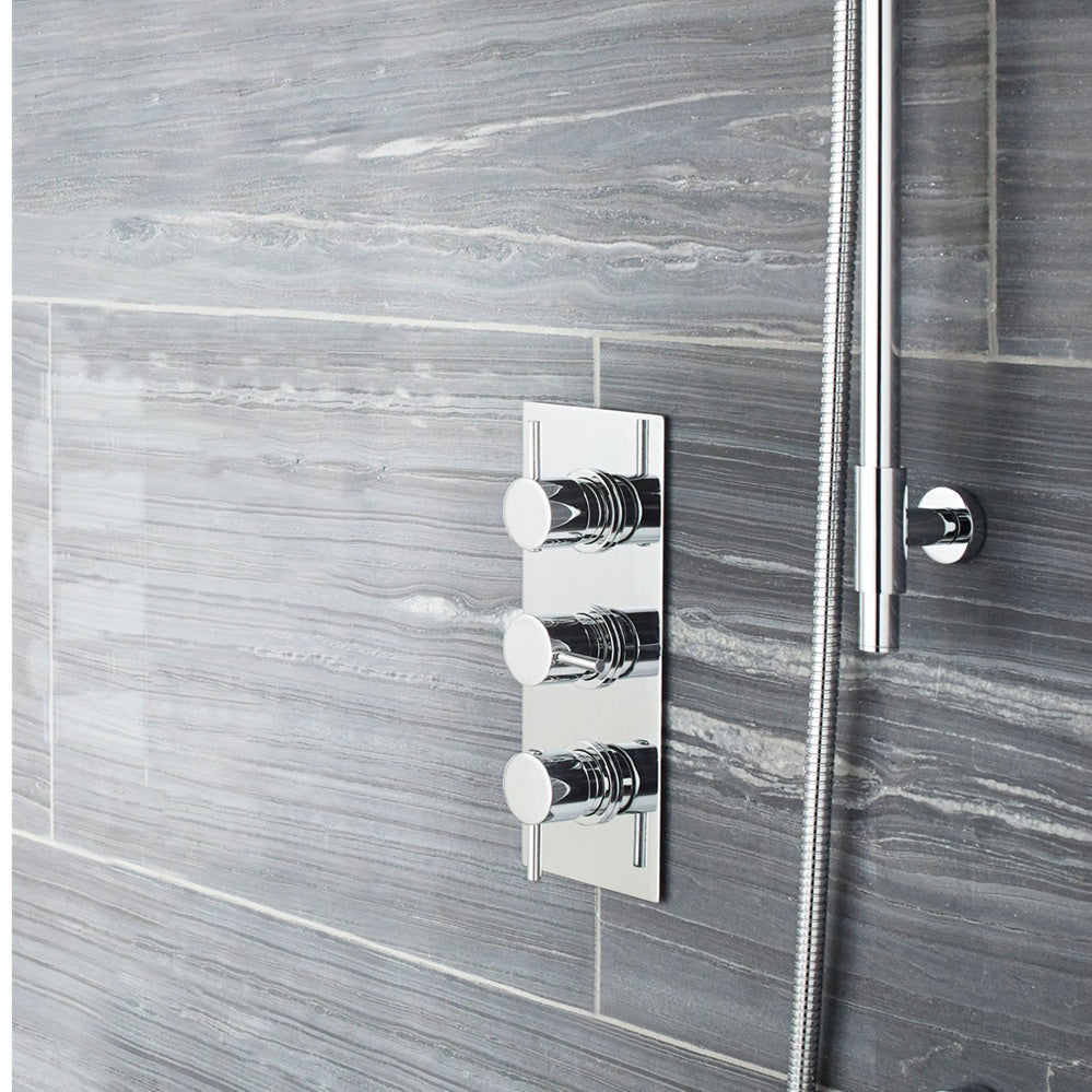 Knurl 3 Outlet Thermostatic Concealed Shower Valve With Diverter - Chrome
