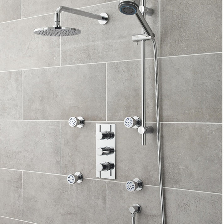Knurl 3 Outlet Thermostatic Concealed Shower Valve With Diverter - Chrome