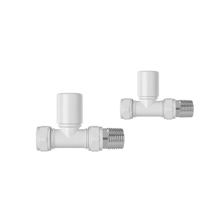 iBathUK Eco Round Radiator Valve Pair, Clip-On Install, Anti-Scald Design, Chrome & Matt White, Wall or Floor Mounted, Universal Fit for All Radiators