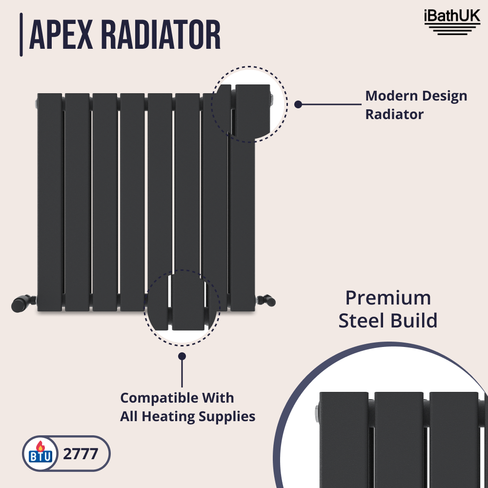 iBathUK Apex Horizontal Double Panel Slim Flat Radiator, Designer Radiator, UK Radiators, Slim Radiators