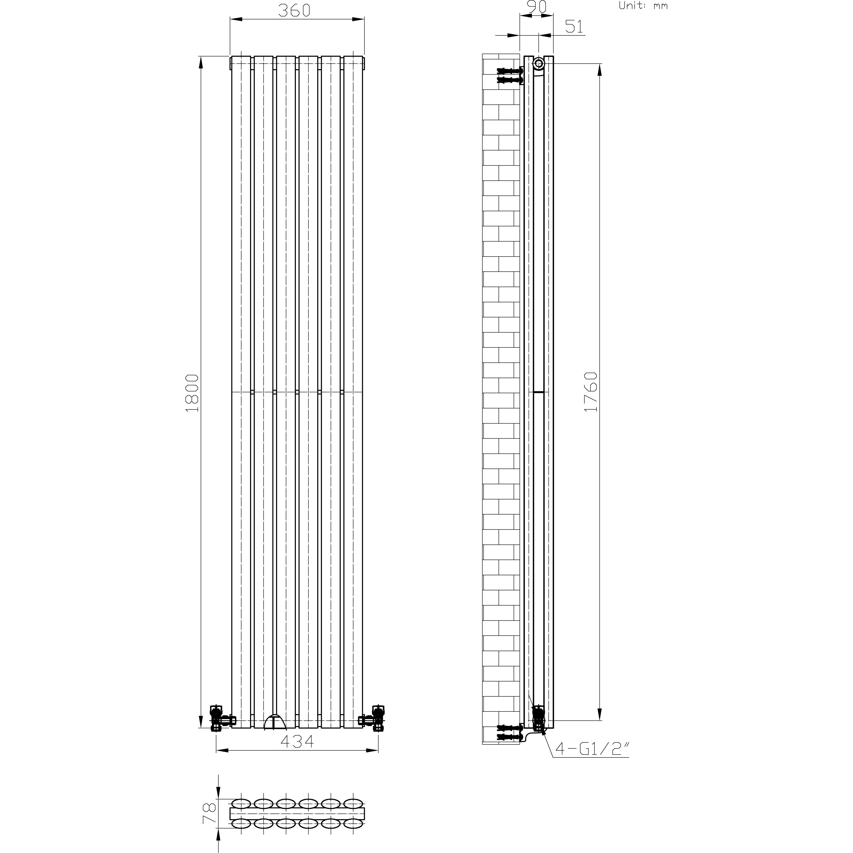 Princia Vertical Double Oval Panel Radiator