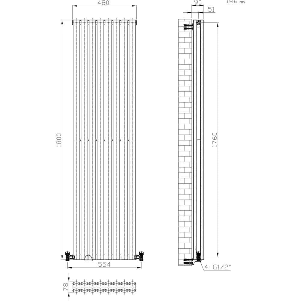 Princia Vertical Double Oval Panel Radiator