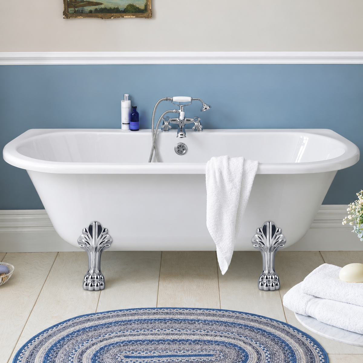 Verano Back to Wall Double Ended Freestanding Bath with Legs - 1700mm x 750mm - White