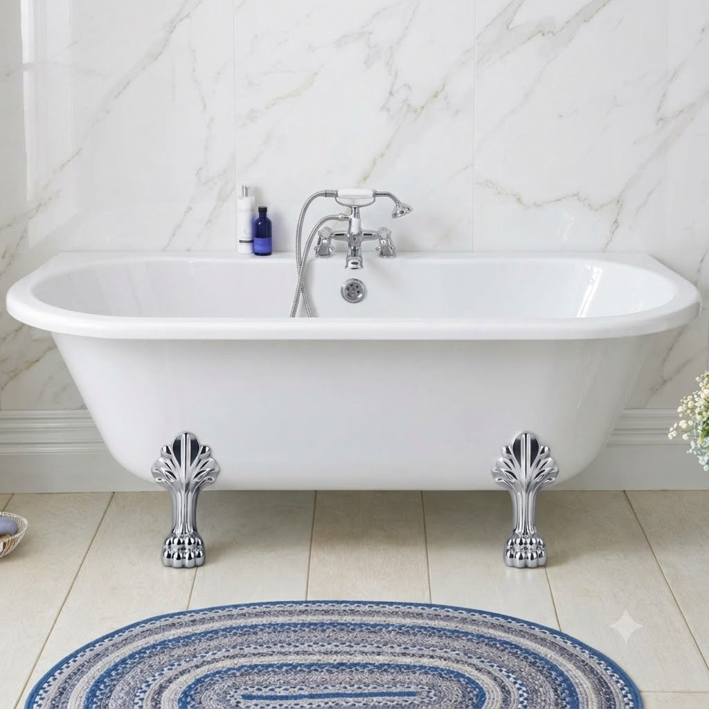 Verano Back to Wall Double Ended Freestanding Bath with Legs - 1700mm x 750mm - White