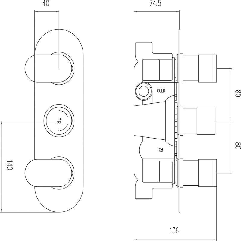 Celcius 3 Outlet Thermostatic Concealed Shower Valve With Diverter - Chrome