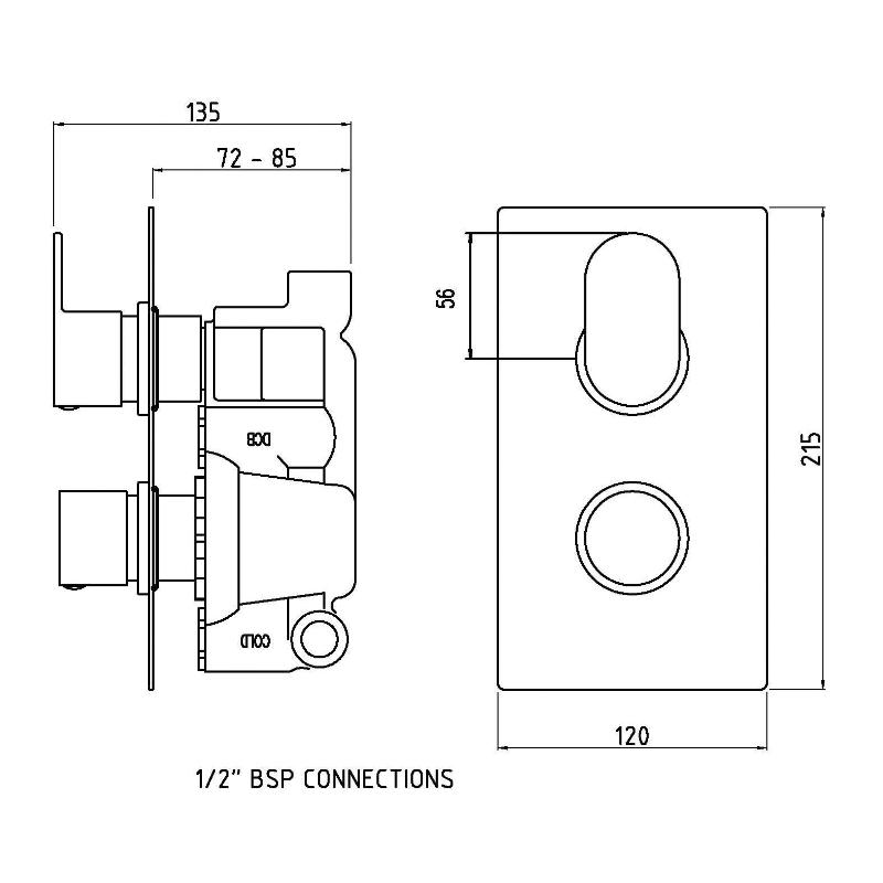 Celcius 2 Outlet Thermostatic Concealed Shower Valve With Diverter - Chrome
