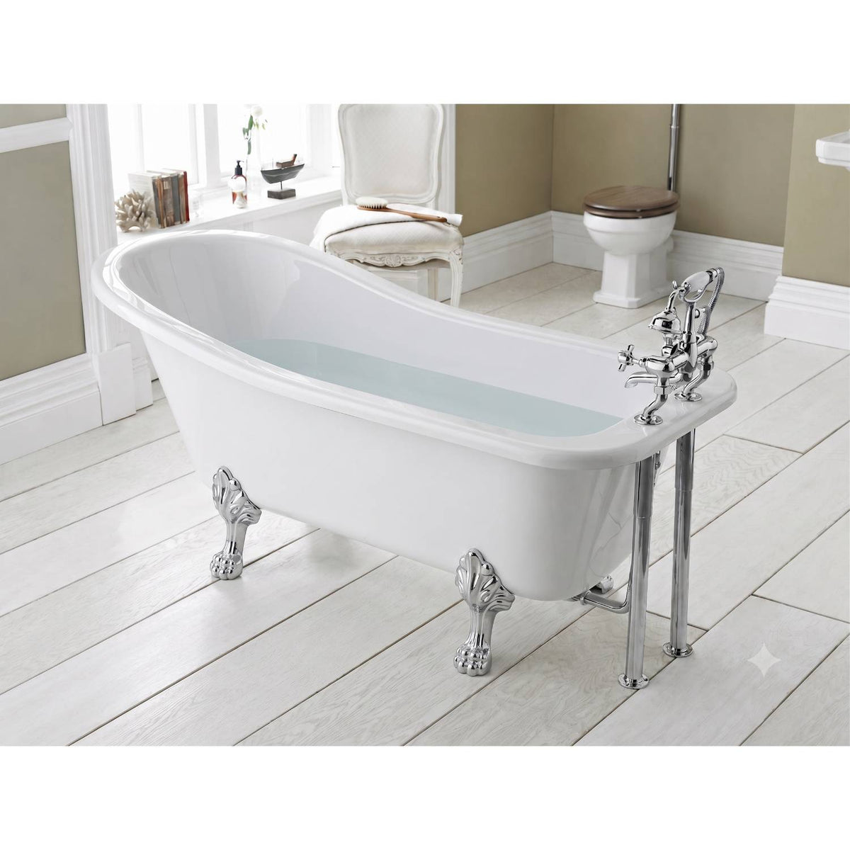 Horizon Freestanding Slipper Bath With Legs - White
