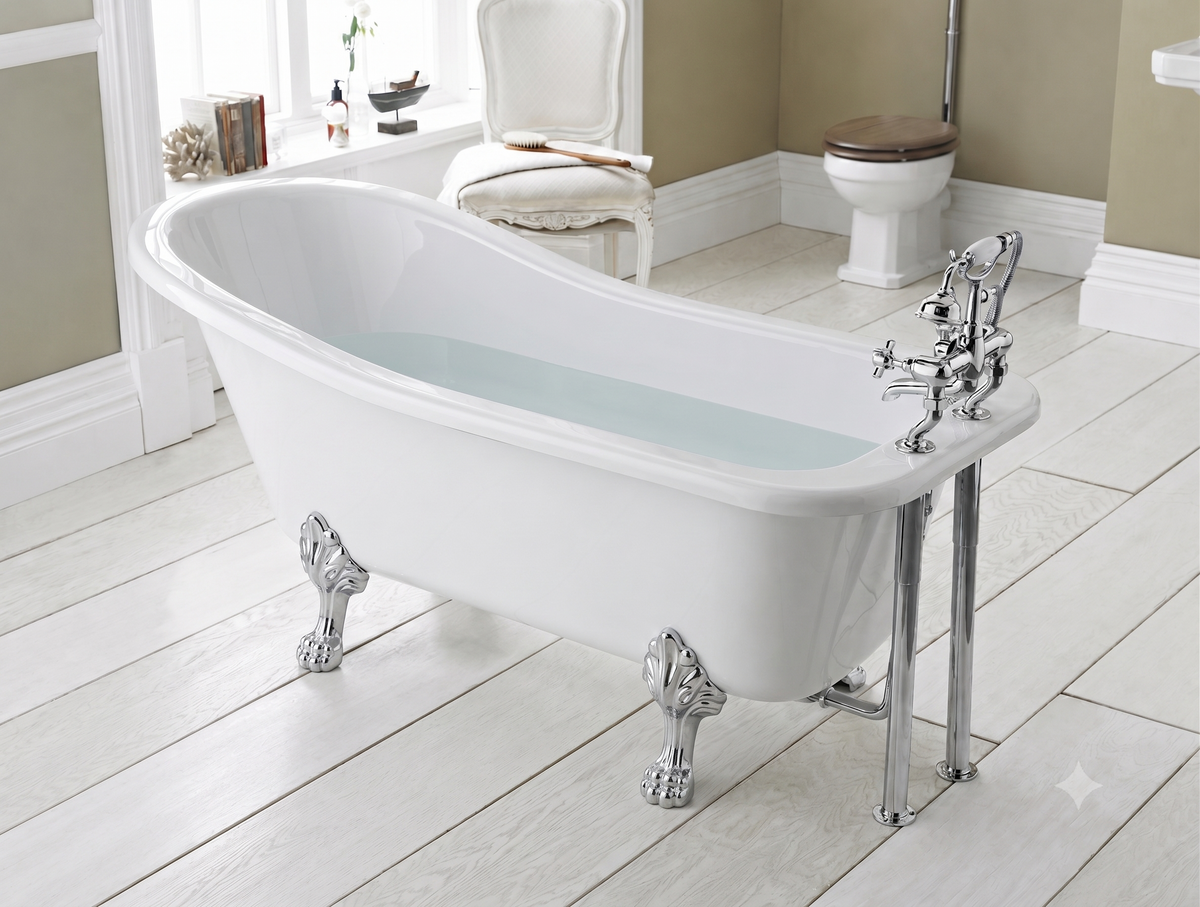 Horizon Freestanding Slipper Bath With Legs - White