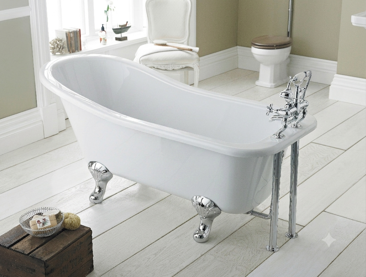 Horizon Freestanding Slipper Bath With Legs - White