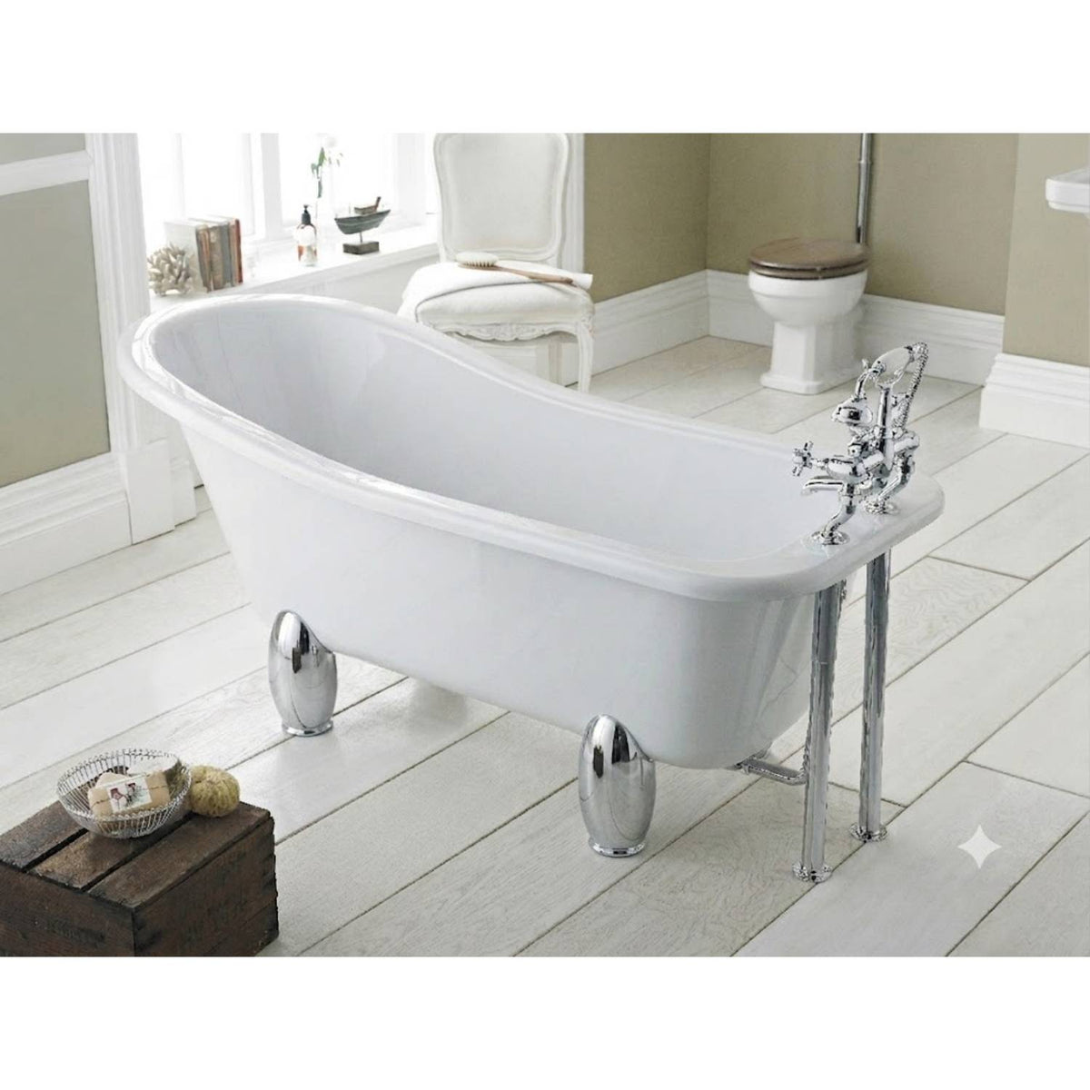 Horizon Freestanding Slipper Bath With Legs - White