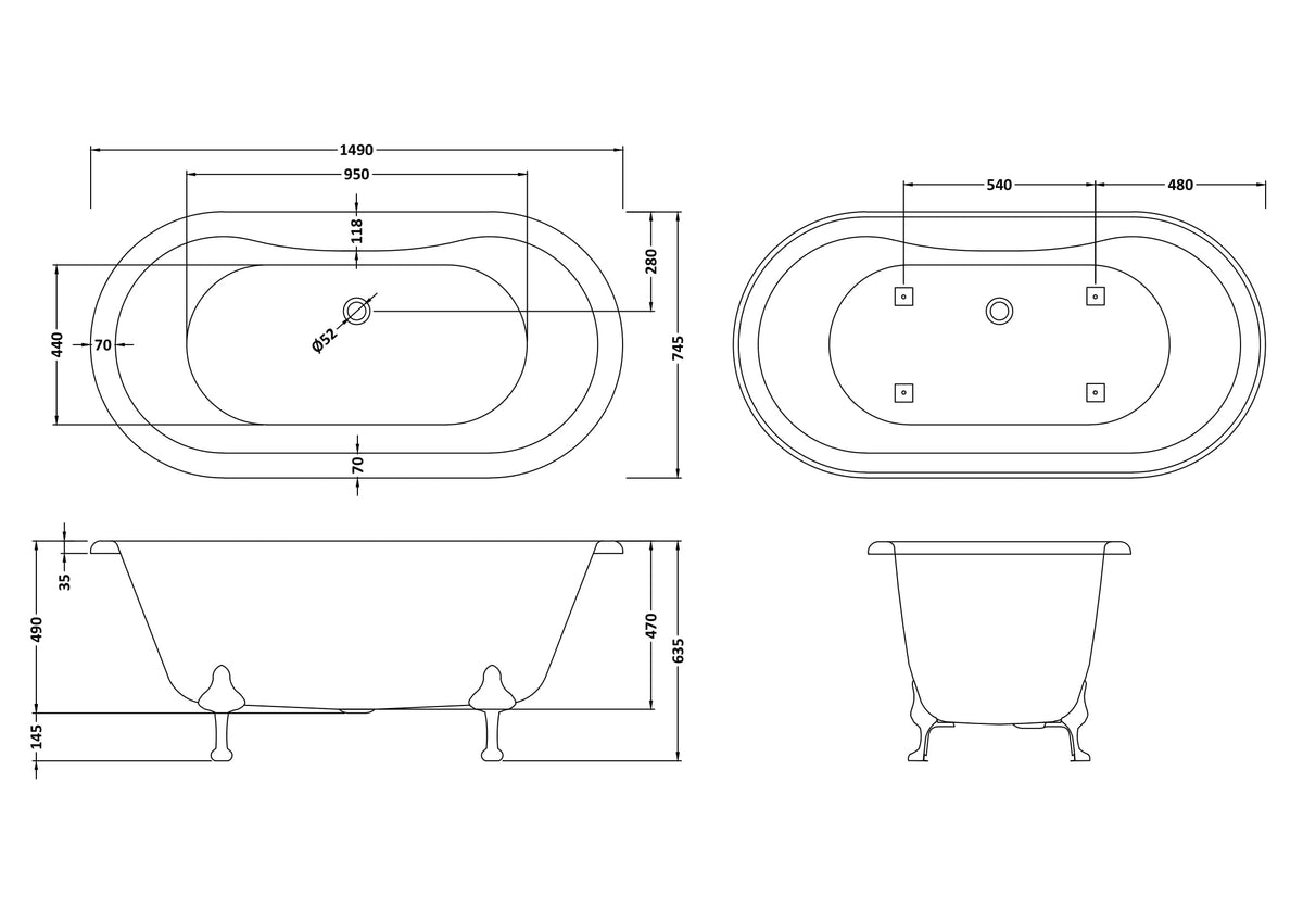 Rivano Double Ended Freestanding Bath - White