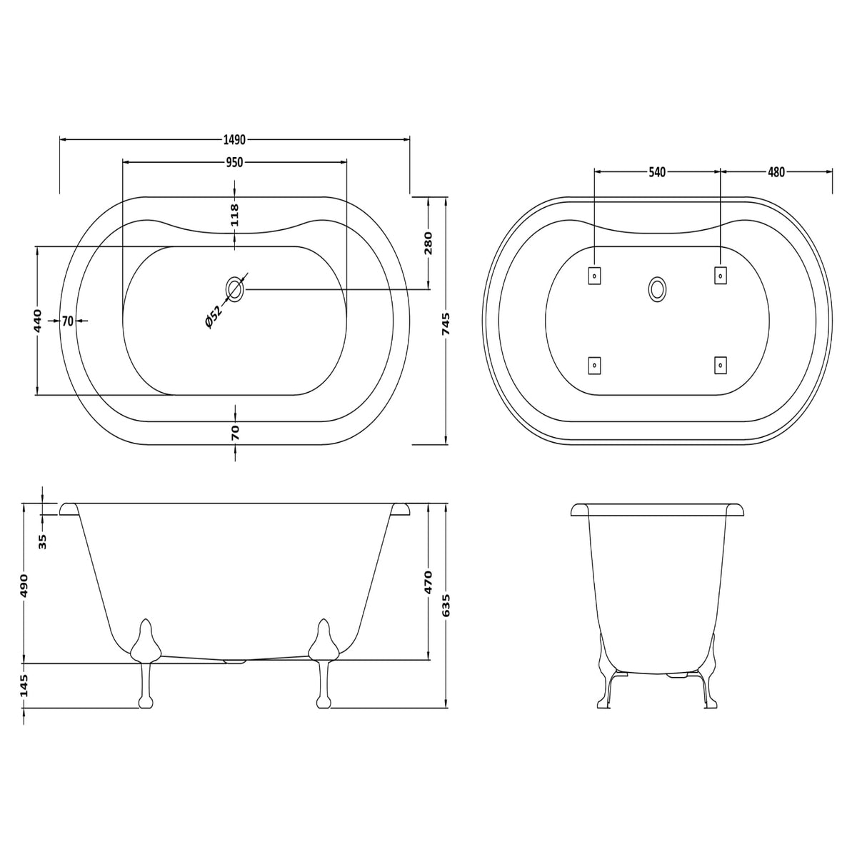 Rivano Double Ended Freestanding Bath - White
