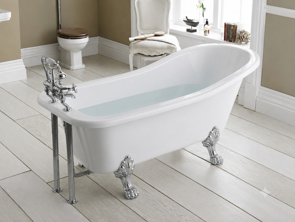 Horizon Freestanding Slipper Bath With Legs - White
