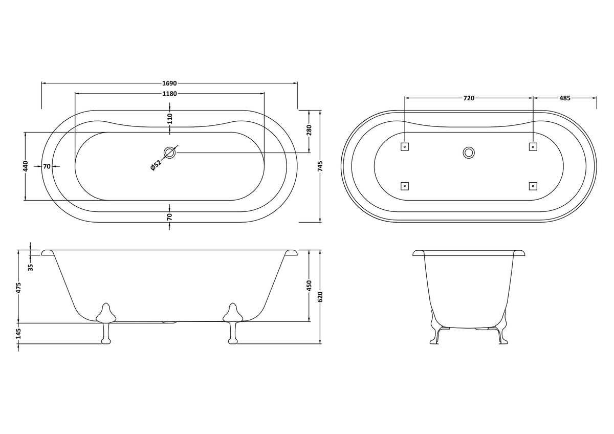 Rivano Double Ended Freestanding Bath - White