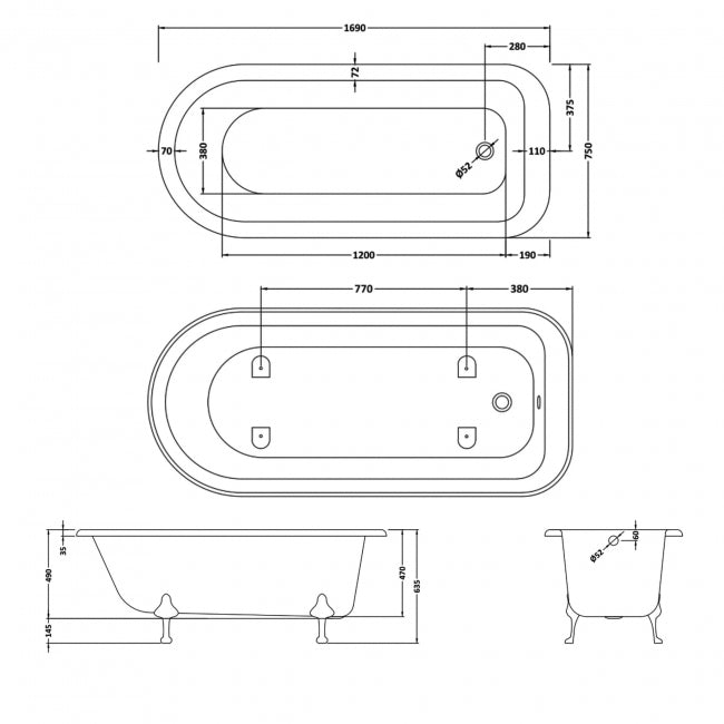 Lumora Single Ended Freestanding Bath - 1700mm x 750mm - White