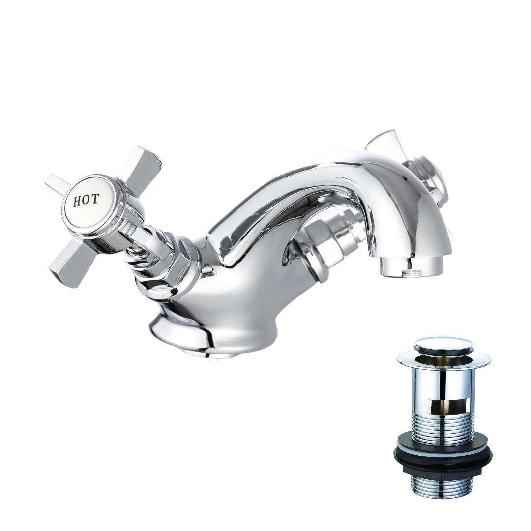 Ripple Basin Mixer Tap with Push Button Waste