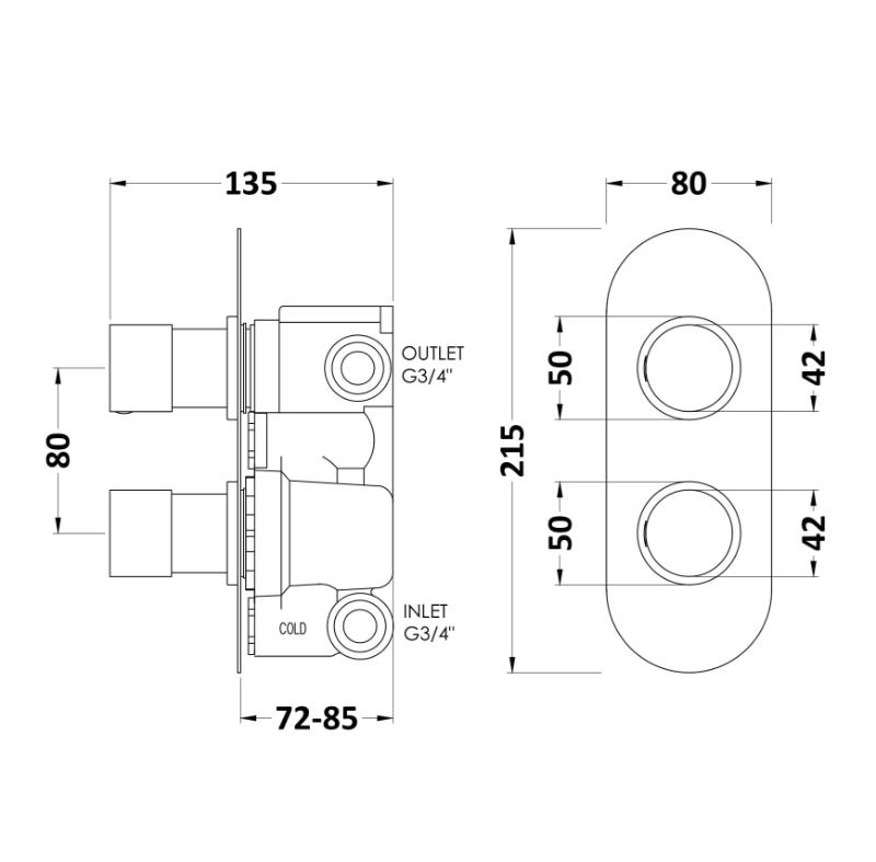 Celcius 2 Outlet Concealed Shower Valve With Diverter - Chrome