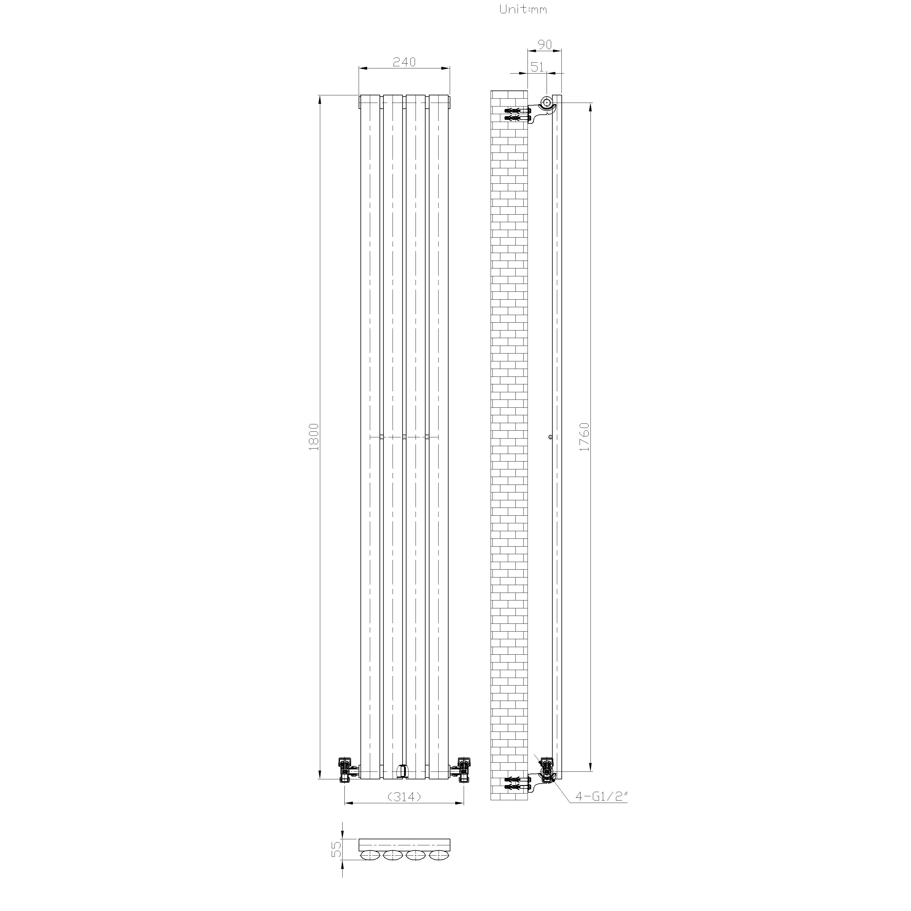Princia Vertical Single Oval Panel Radiator