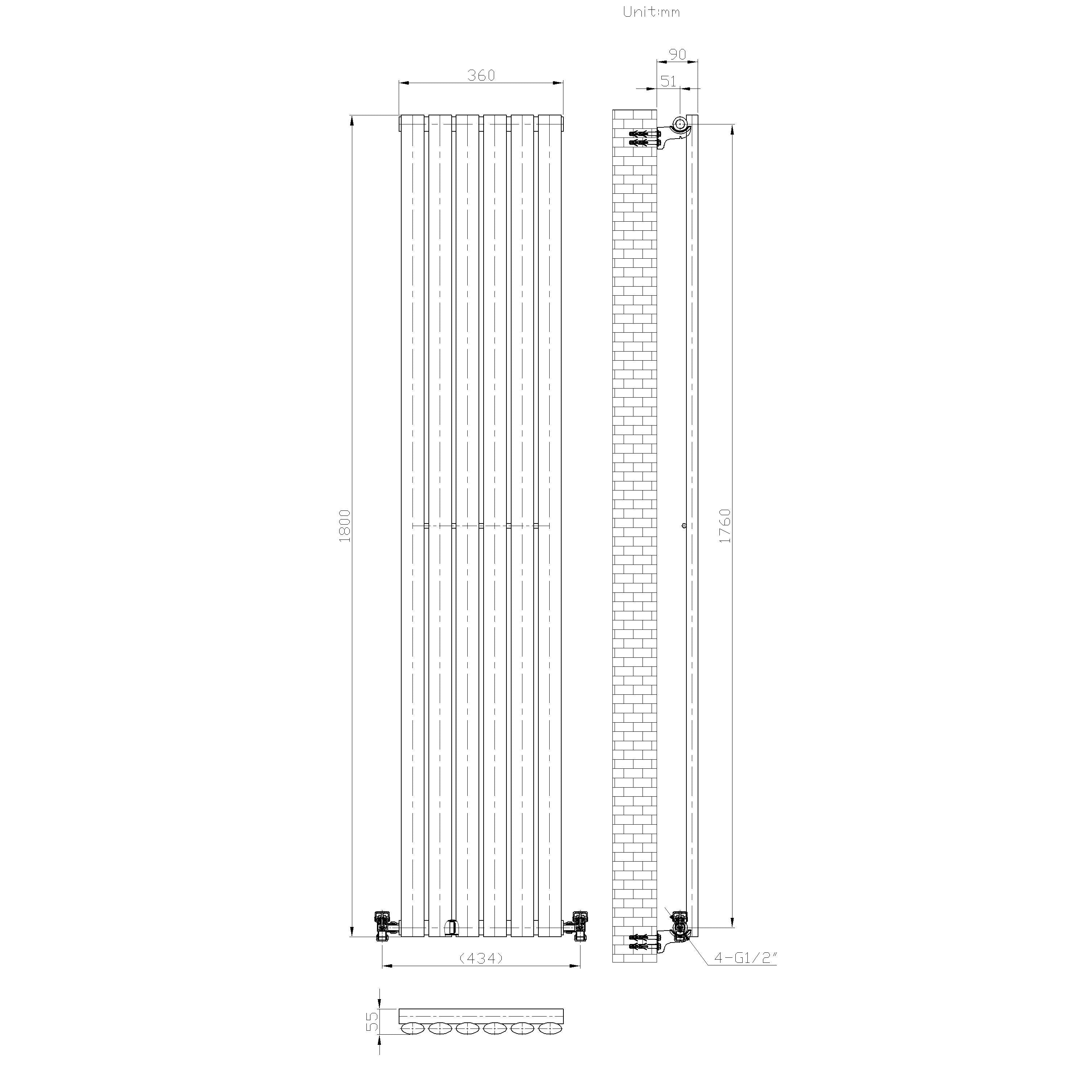 Princia Vertical Single Oval Panel Radiator