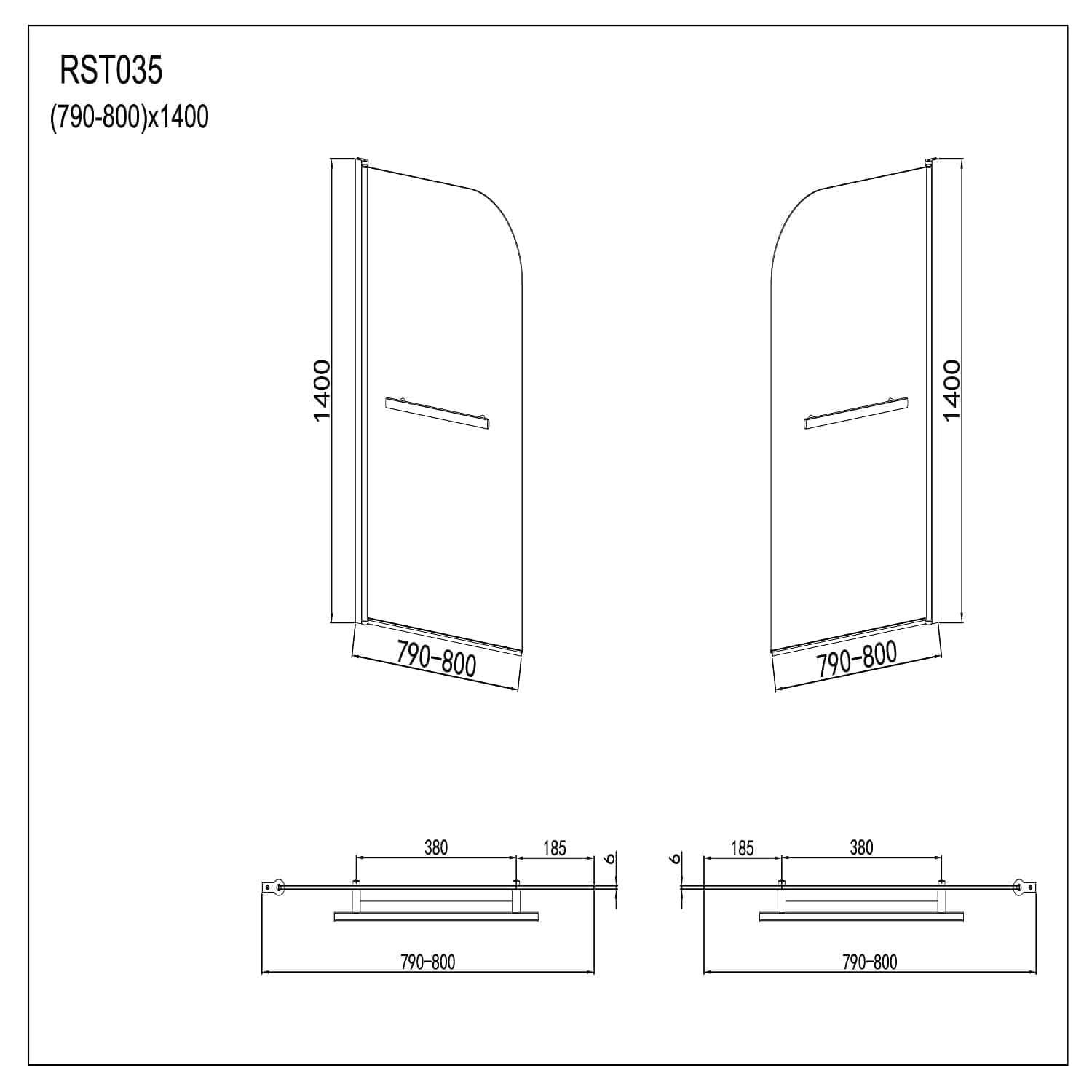Modern Curved Edge Bath Screen With Towel Rail - 6mm Glass - 1400mm x 800mm - Chrome