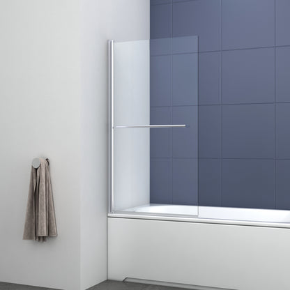 Modern Square Edge Bath Screen With Towel Rail - 6mm Glass - 1400mm x 800mm - Chrome