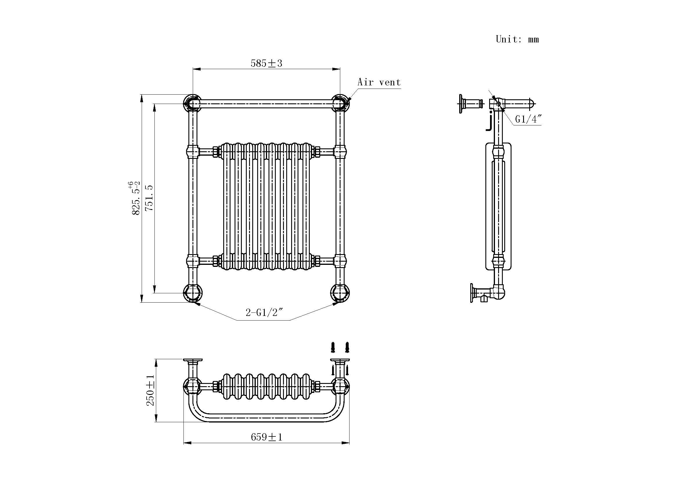iBathUK Belford Traditional Vertical Heated Towel Radiator Rail, Curved Towel Warmer, 8 Column Floor Mounted, Designer Heated Towel Rail, 820x585mm