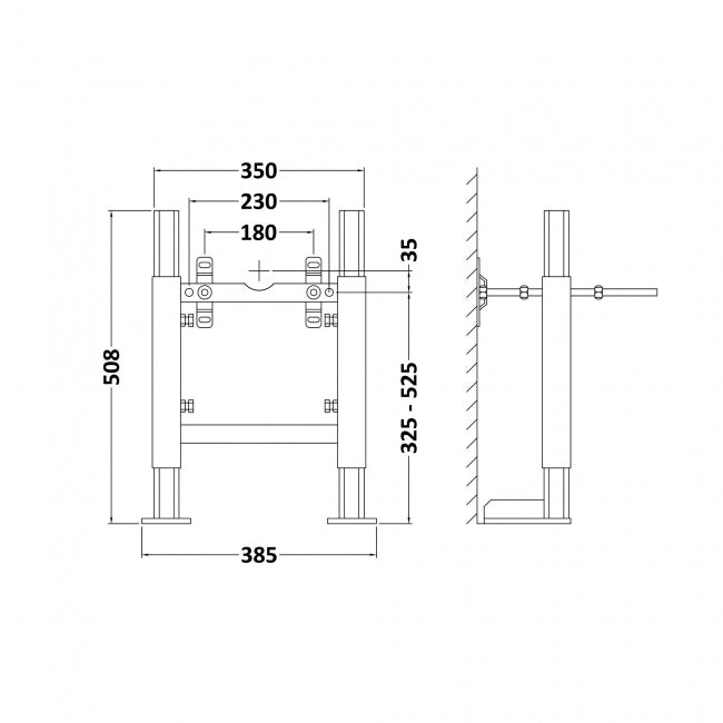 Nio Standard Wall Hung Toilet Frame - 350mm Wide - White