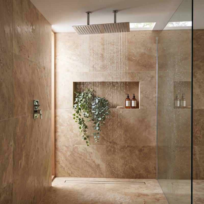 Clifton Rectangular Ceiling Mounted Shower Head And Arm - 600mm x 400mm - Chrome