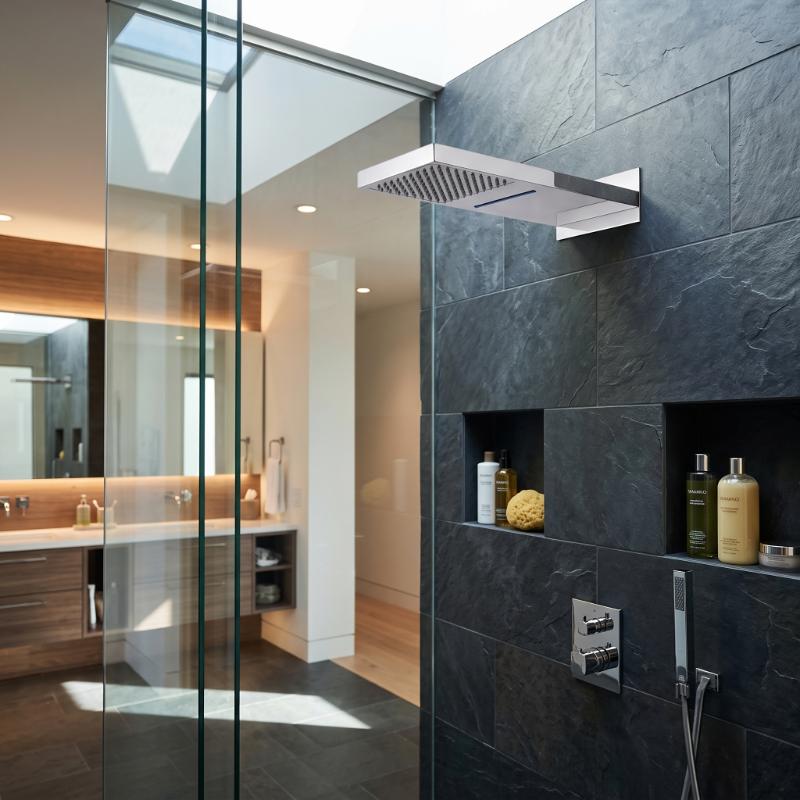 Clifton Rectangular Fixed Shower Head With Waterfall - 500mm x 200mm - Chrome