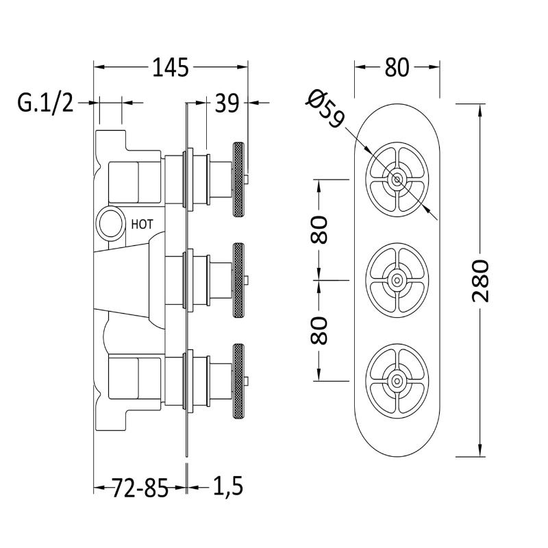Revolve Traditional 2 Outlet Concealed Thermostatic Shower Valve