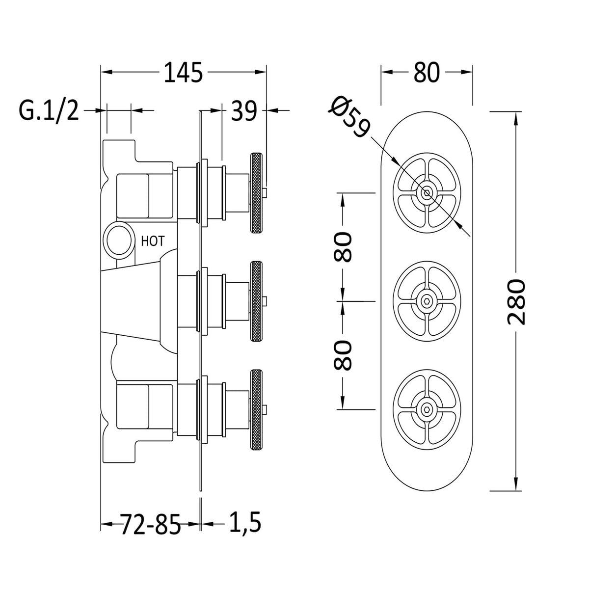 Revolve Traditional 2 Outlet Concealed Thermostatic Shower Valve